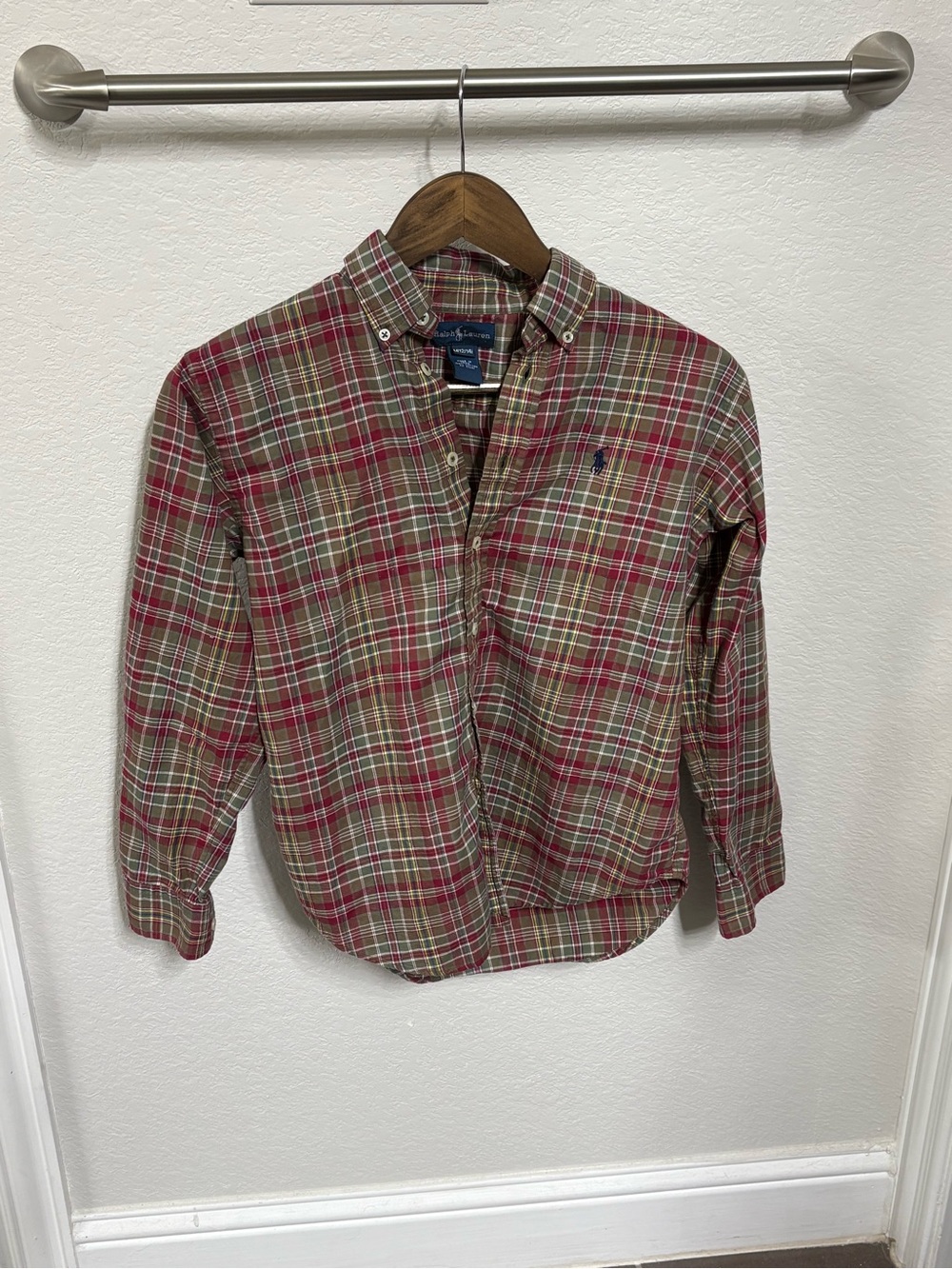 Ralph Lauren- Boy’s Youth Plaid Button-Down Shirt - Red/Tan